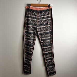 Kari Traa Baselayer‎ Pants Womens Large Black Pink Geo Nordic Pattern Stretch